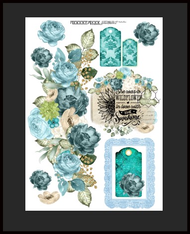 Teal Floral Scrappable,A4 print min buy 5